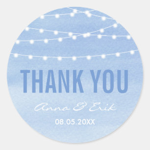 Glaucous Blue Watercolor Stringlights Thank You Classic Round Sticker