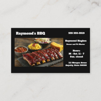 Glazed barbecued ribs with side dishes business card