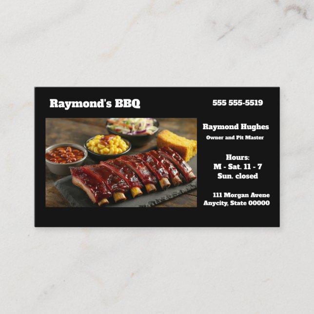 Glazed barbecued ribs with side dishes business card (Front)