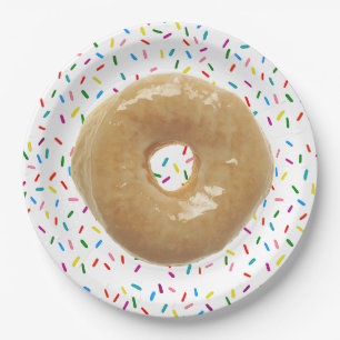 Glazed  Doughnut with Sprinkles  Paper Plate