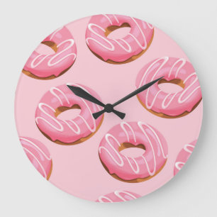 Glazed Doughnuts Seamless Background Large Clock