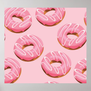Glazed Doughnuts Seamless Background Poster