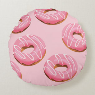 Glazed Doughnuts Seamless Background Round Cushion