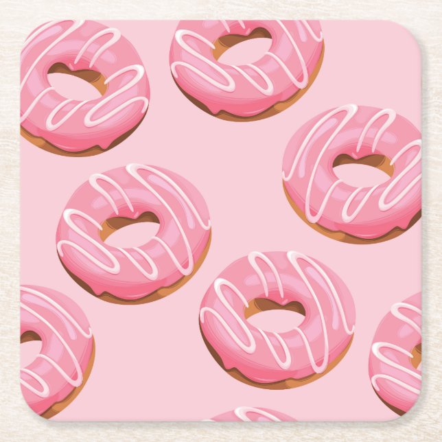 Glazed Doughnuts Seamless Background Square Paper Coaster (Front)