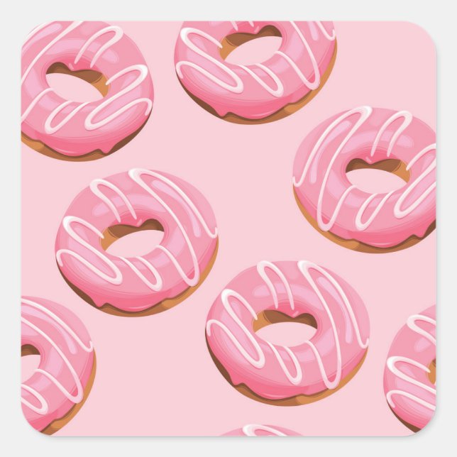 Glazed Doughnuts Seamless Background Square Sticker (Front)