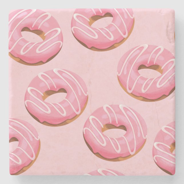 Glazed Doughnuts Seamless Background Stone Coaster (Front)