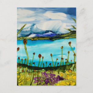 Glazier lake below the mountains    postcard