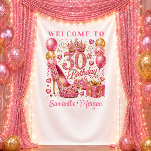 Gleaming Hot Pink Glitter 30th Birthday Party Bann Tapestry