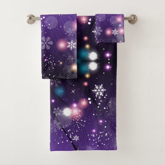 Gleaming Misty Purple Christmas Winter Wonderland Bath Towel Set (Insitu)