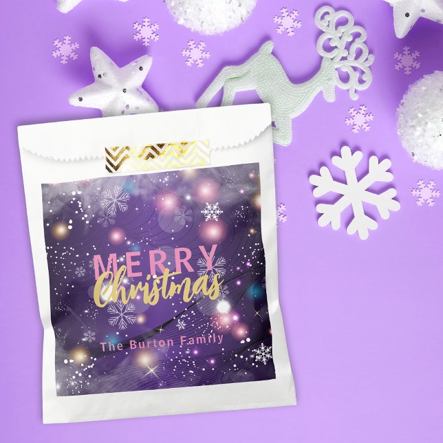 Gleaming Purple Winter Wonderland Merry Christmas Favour Bag (Creator Uploaded)