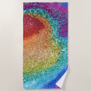 Gleaming Rainbow Glitter Swirl Beach Towel