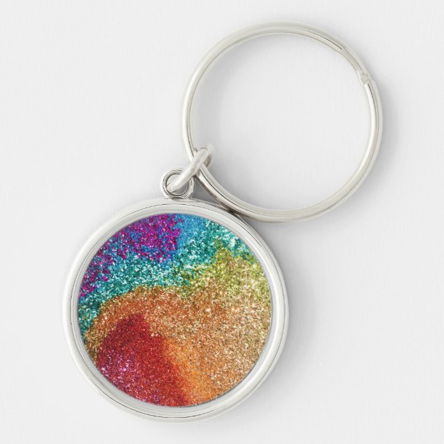 Gleaming Rainbow Glitter Swirl Key Ring (Front)