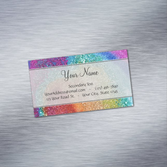 Gleaming Rainbow Glitter Swirl Magnetic Business Card (In Situ)