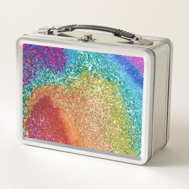 Gleaming Rainbow Glitter Swirl Metal Lunch Box (Front)