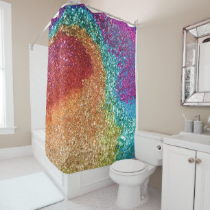 Gleaming Rainbow Glitter Swirl Shower Curtain