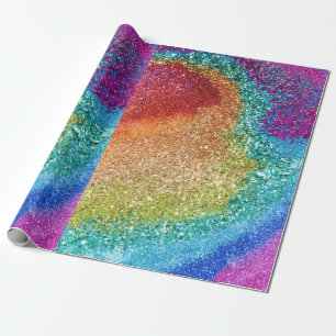 Gleaming Rainbow Glitter Swirl Wrapping Paper