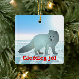 Gleðileg Jól - Arctic Fox Ceramic Ornament