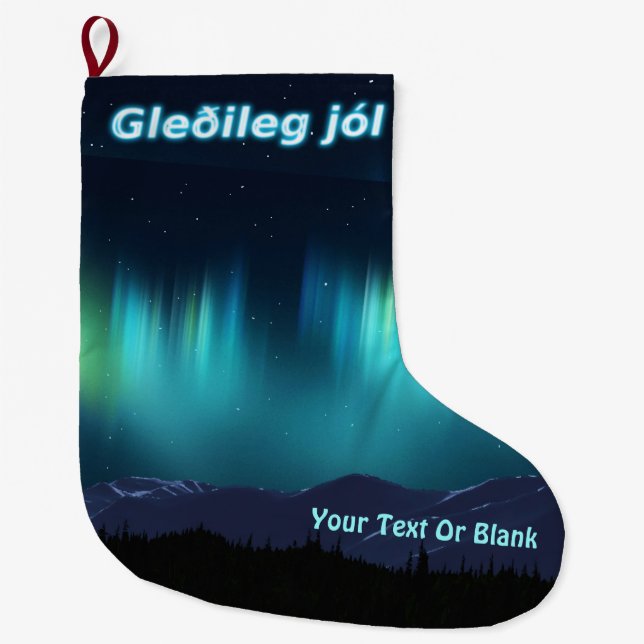 Gleðileg jól - Aurora Borealis Large Christmas Stocking (Front)