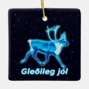 Gleðileg Jól - Blue Caribou (Reindeer) Ceramic Ornament