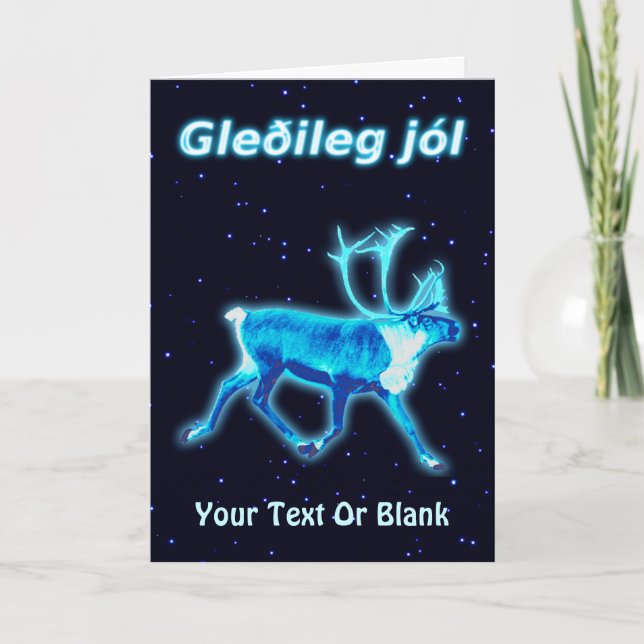 Gleðileg Jól - Blue Caribou (Reindeer) Holiday Card (Front)