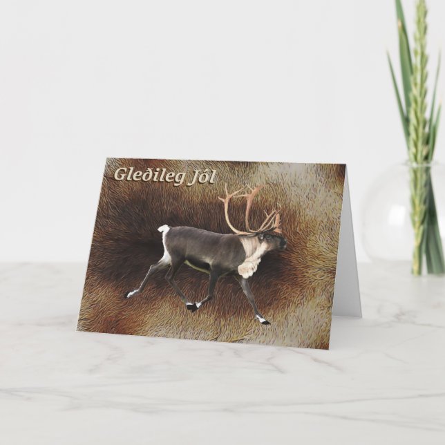 Gleðileg Jól - Bull Caribou (Reindeer) Holiday Card (Front)