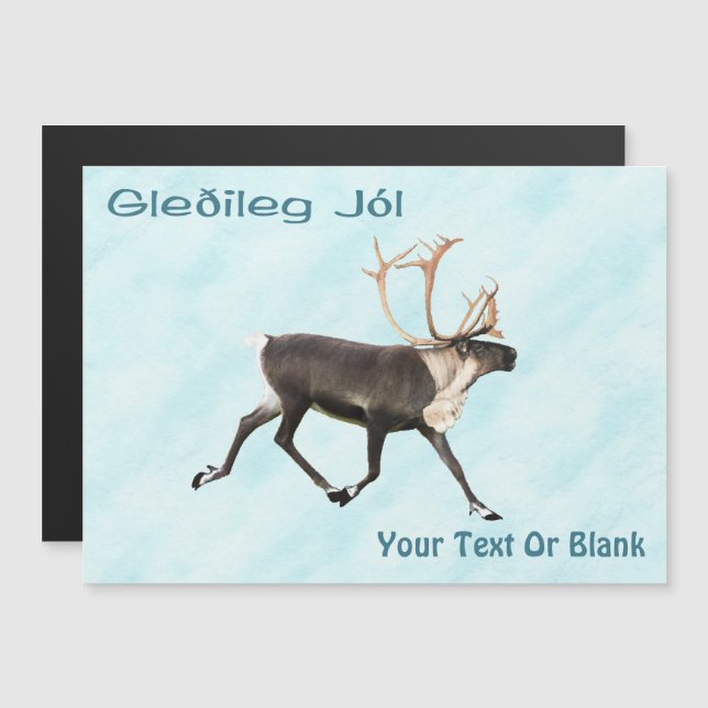 Gleðileg Jól - Bull Caribou (Reindeer) On Snow (Front/Back)