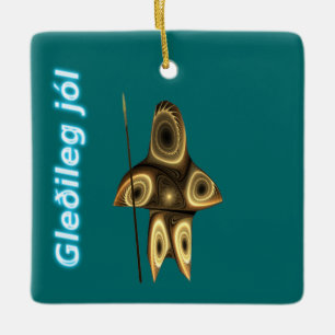 Gleðileg jól - Fractal Inuit Hunter Ceramic Tree Decoration