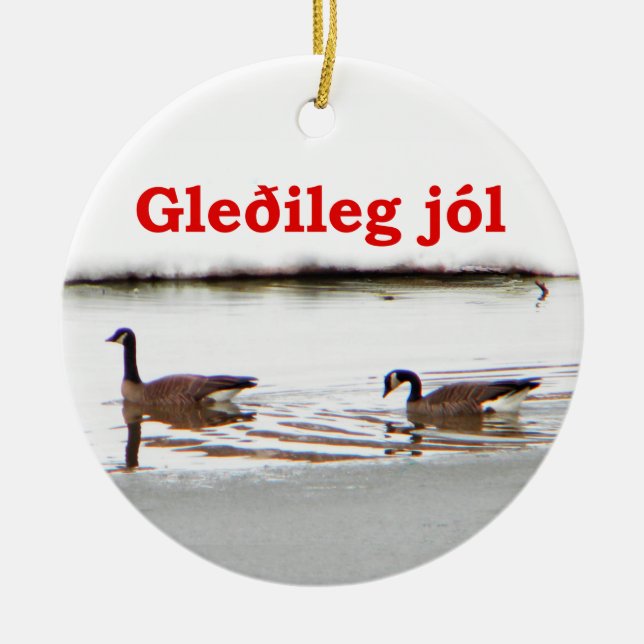 Gleðileg jól - Honkers - Canada Geese Ceramic Tree Decoration (Front)