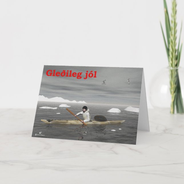 Gleðileg Jól - Inuit Kayak Holiday Card (Front)