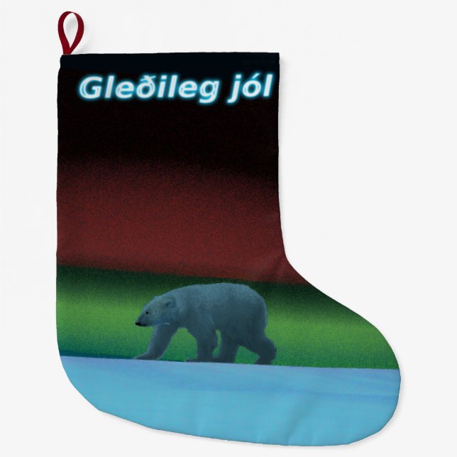 Gleðileg jól - Polar Lights Polar Bear Large Christmas Stocking (Front)