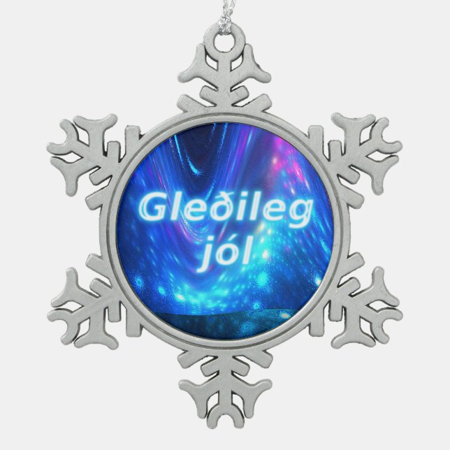 Gleðileg Jól - Qaanaaq - Northern Lights Snowflake Pewter Christmas Ornament (Front)