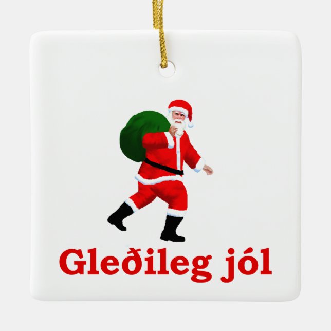 Gleðileg jól - Santa Claus Ceramic Tree Decoration (Front)
