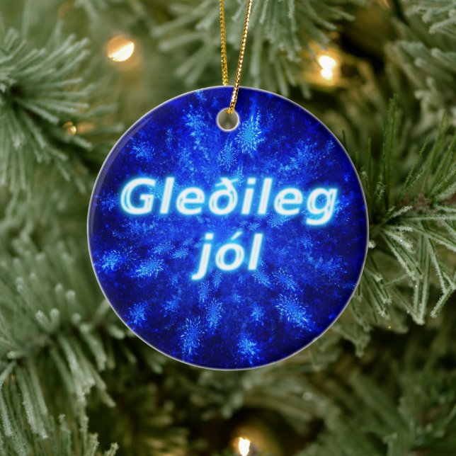 Gleðileg Jól - Snowburst Ceramic Ornament (Tree)