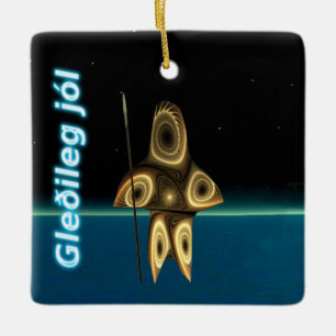 Gleðileg jól - Tuvaaq Fractal Inuit Hunter Ceramic Ornament