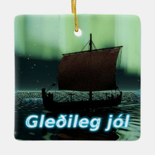 Gleðileg Jól - Viking Ship Ceramic Tree Decoration