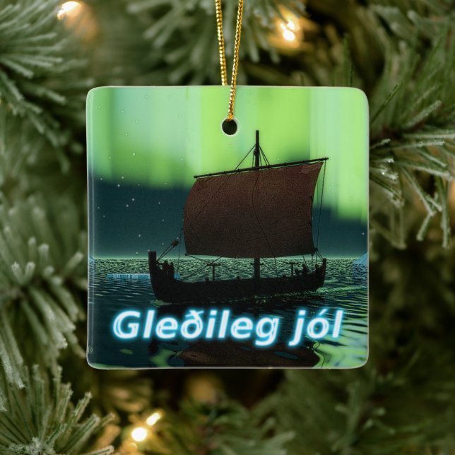 Gleðileg Jól - Viking Ship Ceramic Tree Decoration (Tree)