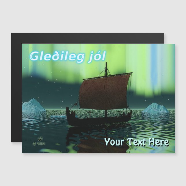 Gleðileg Jól - Viking Ship Under Northern Lights (Front/Back)