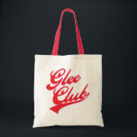 Glee Club (swoosh) Tote Bag<br><div class="desc">Glee Club bag. Font is a style similar to that on baseball jerseys,  curling script letters with a big swoop at the end. Red letters with a small pink shadow below and to the right. A fun glee club tote bag for the singers out there!</div>