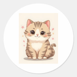 Gleeful Cat: Sweet Kawaii Kitten Art for Any Room Classic Round Sticker