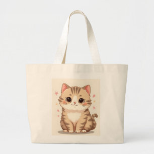 Gleeful Cat: Sweet Kawaii Kitten Art for Any Room Large Tote Bag