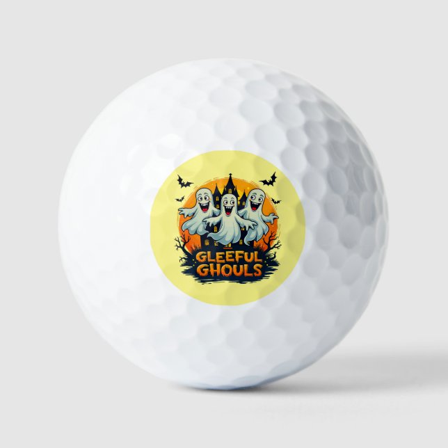 Gleeful Ghouls | Fun Halloween Ghost Artwork Golf Balls (Front)
