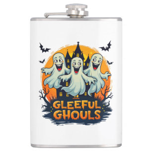 Gleeful Ghouls Fun Halloween Ghost Artwork Hip Flask