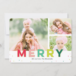 Gleeful Merry 3 Photo Modern Holiday Card