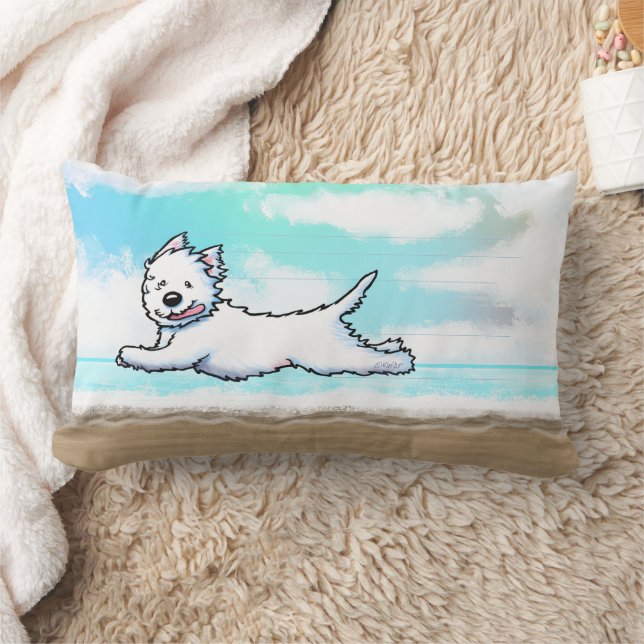 Gleeful Running Westie Lumbar Cushion (Blanket)