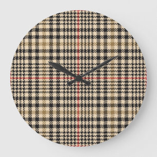 Glen Check Plaid Pixel Art Large Clock