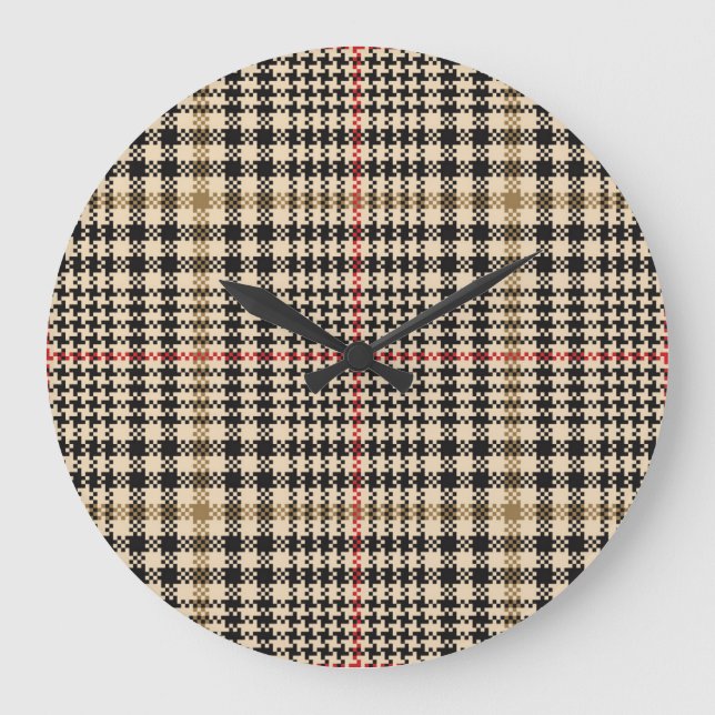Glen Check Plaid Pixel Art Large Clock (Front)