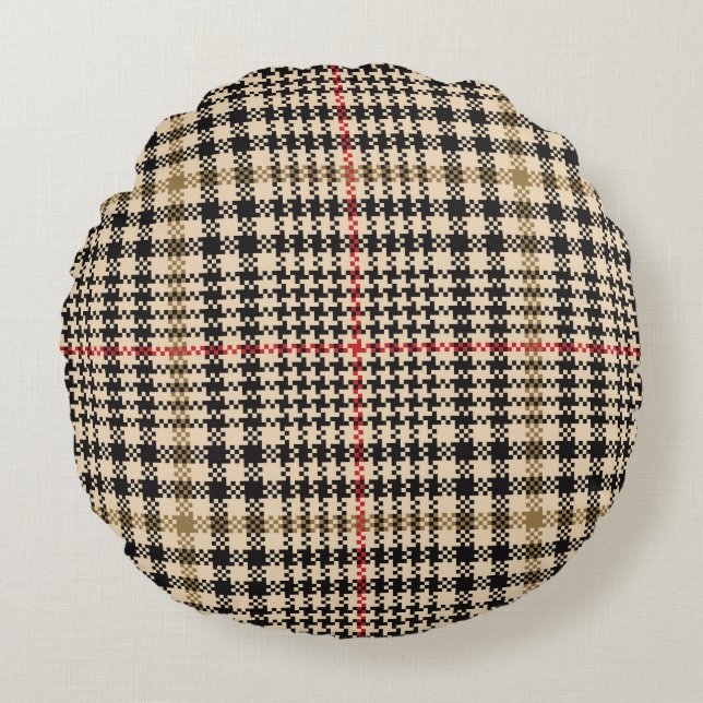 Glen Check Plaid Pixel Art Round Cushion (Front)