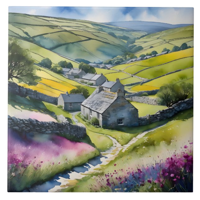 "Glen Garlands" Landscape Yorkshire Dales Scene Ceramic Tile (Front)