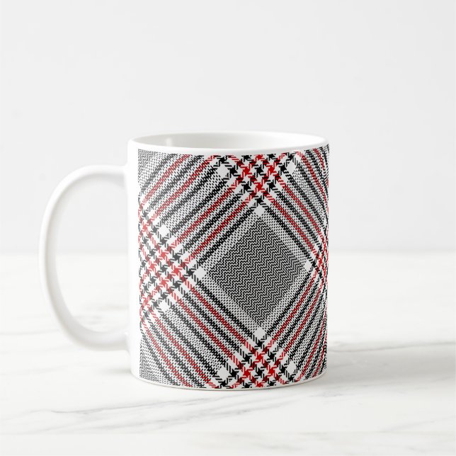 Glen plaid pattern. Black, red, white seamless tar Coffee Mug (Left)