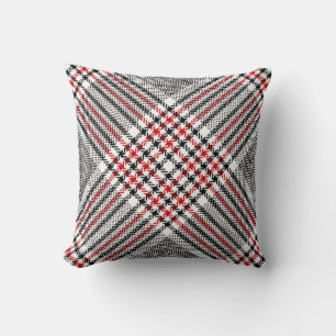Glen plaid pattern. Black, red, white seamless tar Cushion